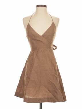CASA RAKI Chocolate Brown 100% GOTS Linen Ethical Sustainable Tie Dress XS VGUC